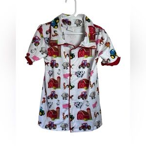 Farm Animal Print Pajama Short Set‎ with Ruffles Button Front Top Pull On Shorts